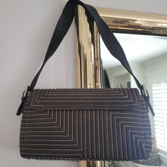 Bally Canvas Leather Quilted Semi-Shoulder Bag - 11.5 x 7" x 2.5" - Picture 2 of 8